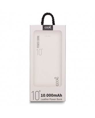 Banco de alimentação de bateria externa universal 10.000 mAh (2 x usb / 2.1A) COOL Couro Branco