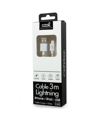 Cabo USB COOL Lightning compatível para iPhone / iPad (3 metros) Branco