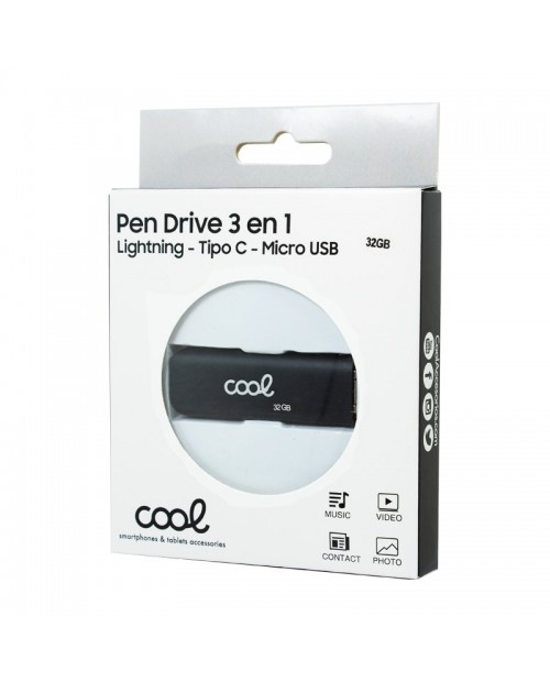 Pen Drive USB COOL (3 Em 1) Lightning / Type-C / Micro USB