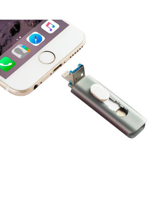 Pen Drive USB x64 GB COOL (3 em 1) Lightning / Type-C / USB Blue