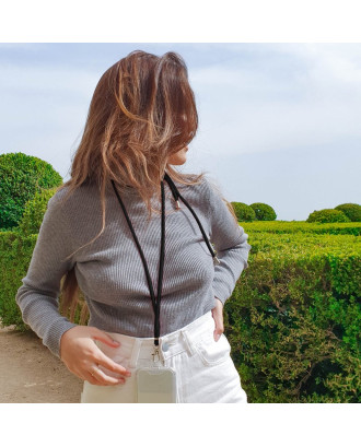 Cordão suspenso universal COOL com cartão de smartphone Preto