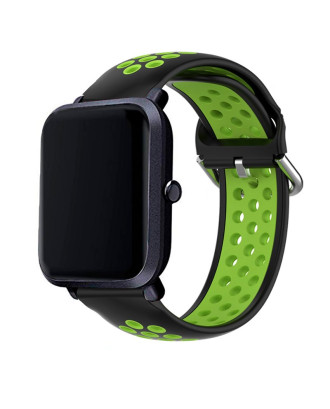 Correia Universal 20mm Amazfit Bip / GTS / Bip Lite / Huawei / Samsung / COOL Rubber Preto-Verde