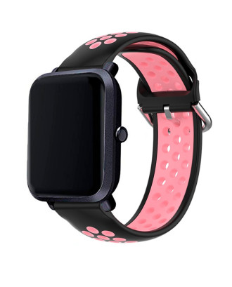Correia Universal 20mm Amazfit Bip / GTS / Bip Lite / Huawei / Samsung / COOL Rubber Preto-Rosa