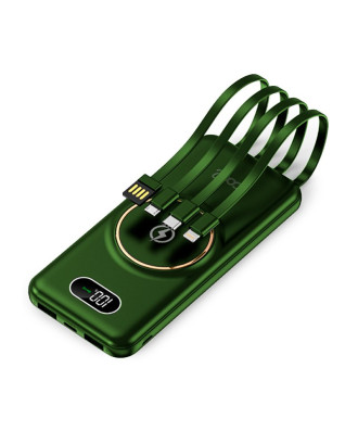 Banco de alimentação de bateria externa universal 10.000 mAh + carregamento sem fio Qi (4 conexões) Verde