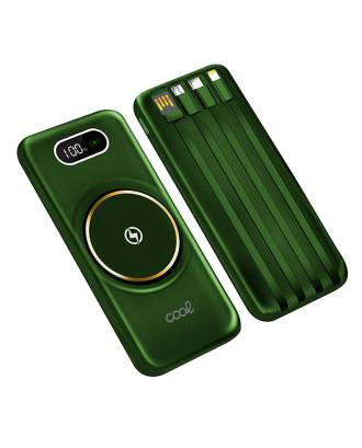 Banco de alimentação de bateria externa universal 10.000 mAh + carregamento sem fio Qi (4 conexões) Verde