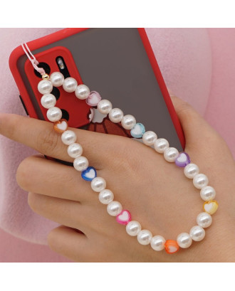 Pulseira universal para smartphone COOL com pingente de pérolas corações