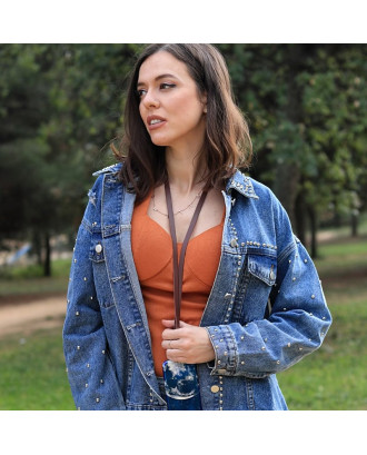 Cordão suspenso universal COOL em couro com cartão de smartphone Marrom