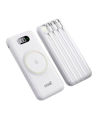 Banco de alimentação de bateria externa universal 10.000 mAh + carregamento sem fio Qi (4 conexões) Branco