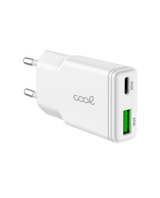 Carregador de Rede Universal Fast Charger (PD) Dual Type-C / USB COOL (30W) Branco