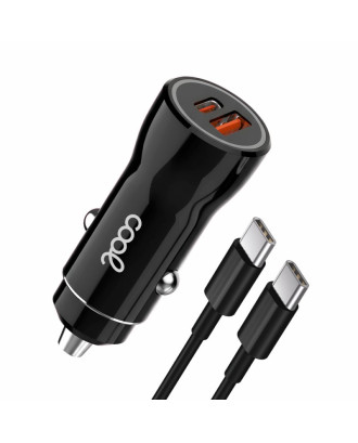 Carregador de Carro Cabo Tipo-C (2 x USB + Tipo-C) COOL 38W Kit 2 em 1 Preto