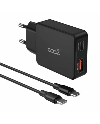 Carregador de rede duplo universal USB + PD Tipo-C + Cabo de carregamento COOL (GaN 65 W) Preto