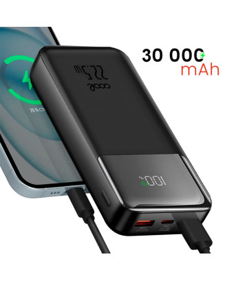 Bateria Externa Universal Carregamento Rápido 22.5 W 30.000 mAh (Tipo-C / Lightning) Preto COOL