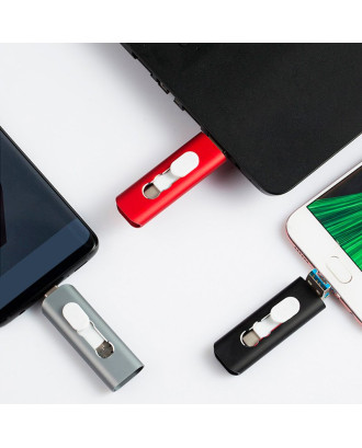 Pen Drive x USB 128 GB COOL (3 em 1) Lightning / Type-C / USB Cinza