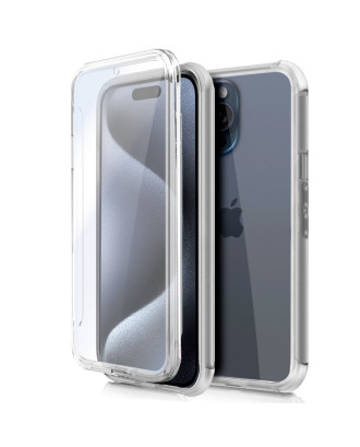Capa COOL de Silicone 3D para iPhone 15 Pro (frente e verso transparentes)