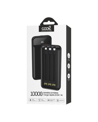 Bateria Externa Universal Power Bank 10.000 mAh + Carregamento Rápido 22,5W - 3A (3 conexões) Preto