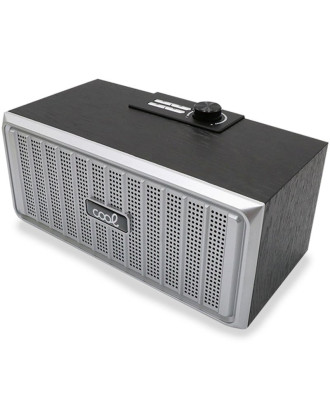 Alto-falante Bluetooth Universal Music COOL Retro (20W) Madeira Preto Frente Prateado
