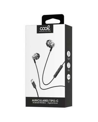 Auscultadores Estéreo Tipo C COOL com microfone (Metal) Prateado