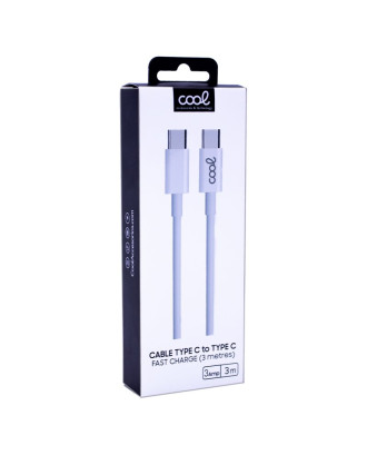Cabo USB COOL Universal TYPE-C a TYPE-C (3 metros) Branco 3 Amp