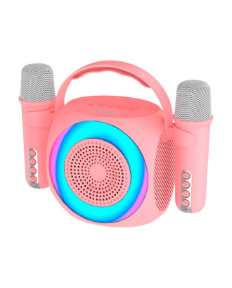 Alto-falante musical Bluetooth universal 6W COOL Mini Karaokê Party + 2 Microfones Rosa