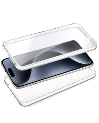 Capa COOL de Silicone 3D para iPhone 15 Pro (frente e verso transparentes)