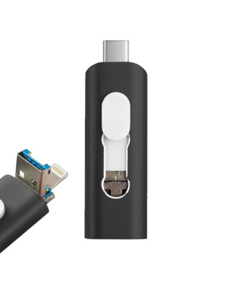 Pen Drive USB x64 GB COOL (3 em 1) Lightning / Type-C / USB Preto