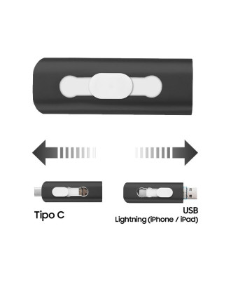 Pen Drive USB x64 GB COOL (3 em 1) Lightning / Type-C / USB Preto