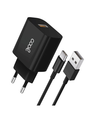 Carregador de Rede Tipo C + Cabo COOL Universal 2.4Amp Preto