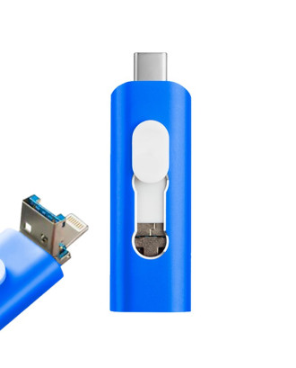Pen Drive USB x64 GB COOL (3 em 1) Lightning / Type-C / USB Azul