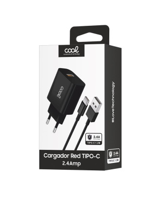 Carregador de Rede Tipo C + Cabo COOL Universal 2.4Amp Preto