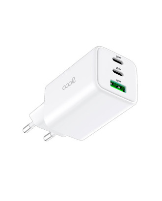 Carregador de Rede Universal Triplo (PD) 2 x Tipo-C + USB COOL (GaN 65 W) Branco