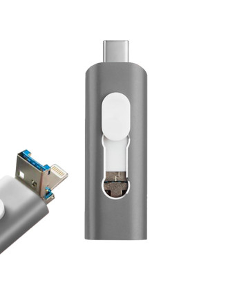 Pen Drive USB x64 GB COOL (3 em 1) Lightning / Type-C / USB Cinza