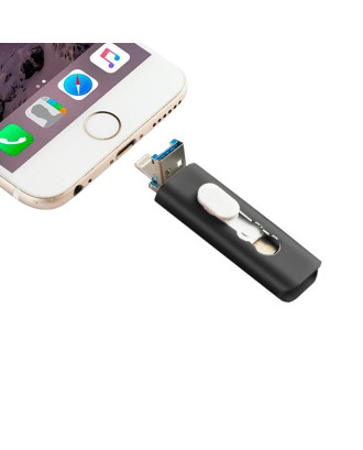 Pen Drive x USB 128 GB COOL (3 em 1) Lightning / Type-C / USB Preto